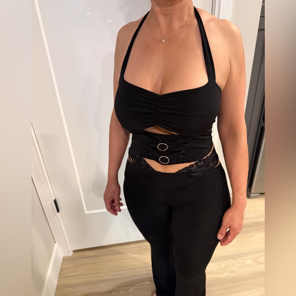 Fashion Nova Black Cut-Out Pant Set